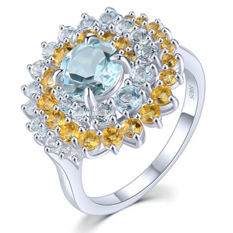 sky blue topaz and citrine halo ring in rhodium over sterling silver