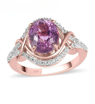 kunzite and white zircon ring in 18k rose gold over sterling silver