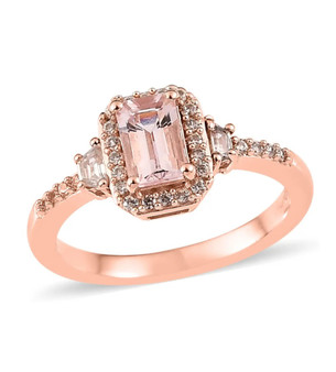 morganite and zircon halo wedding ring in 18k rose gold over sterling silver