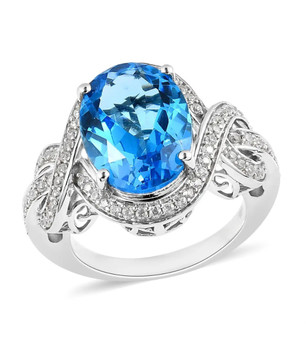 swiss blue topaz and zircon ring in rhodium over sterling silver