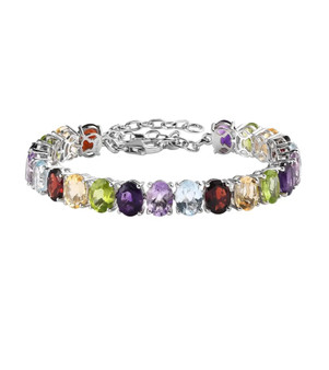 multi gemstone adjustable bracelet in rhodium over sterling silver