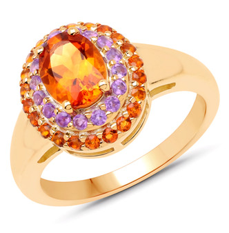 citrine and amethyst halo ring in 14k yellow gold over sterling silver