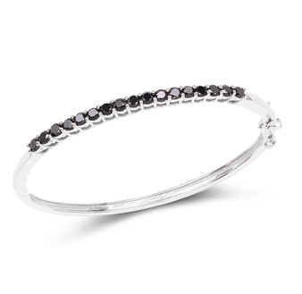 black diamond bangle bracelet in rhodium over sterling silver