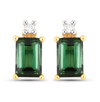 green tourmaline and diamond earrings in 14k yellow gold
