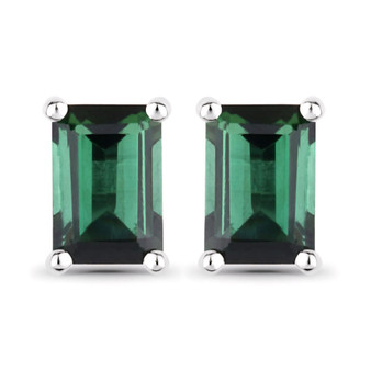 emerald cut green tourmaline stud earrings in 14k white gold