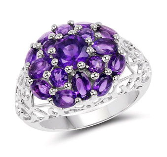amethyst cluster scroll ring in rhodium over sterling silver