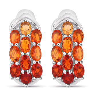 shades of fire opal omega back earrings in rhodium over sterling silver