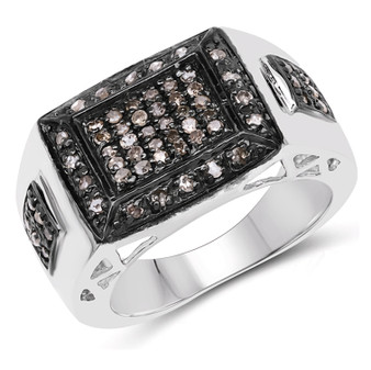 mens champagne diamond ring in rhodium over sterling silver