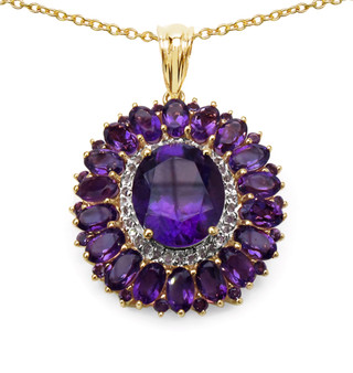 oval amethyst and white topaz halo pendant necklace in 14k yellow gold over sterling silver