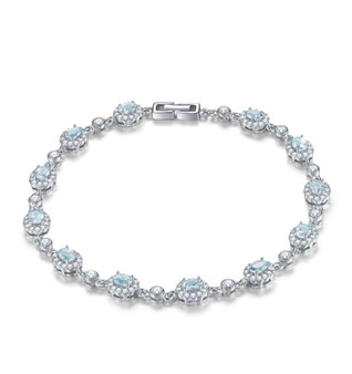 aquamarine and white zircon bracelet in rhodium over sterling silver