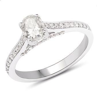 oval diamond wedding ring in 14k white gold