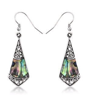 abalone shell dangle earrings in rhodium over sterling silver