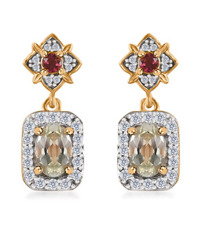 turkizite rubellite tourmaline and zircon dangle earrings in 18k yellow gold over sterling silver
