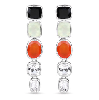 multi gemstone bezel set drop earrings in rhodium over sterling silver