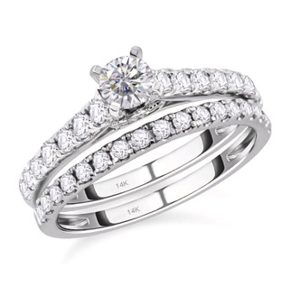round diamond two ring bridal set in 14k white gold