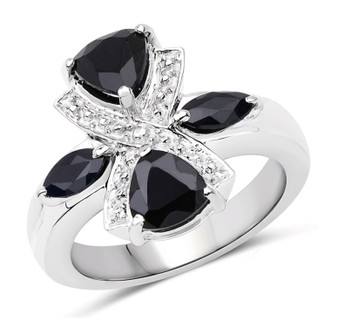black sapphire x ring in rhodium over sterling silver 2.20ctw