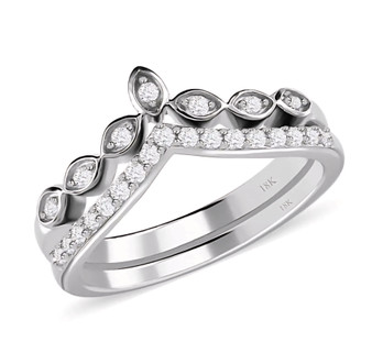 round diamond chevron stackable ring set in 18k white gold