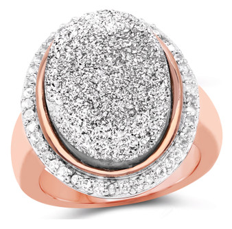 silver druzy quartz and white topaz halo ring in 14k rose gold over sterling silver