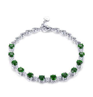 chrome diopside and white zircon bracelet in rhodium over sterling silver