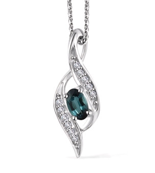 indicolite tourmaline and white zircon pendant necklace in rhodium over sterling silver