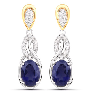 front view of iolite white diamond two-tone 14k yellow gold and rhodium over sterling silver drop earrings