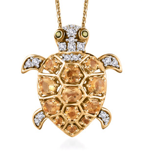 citrine chrome diopside and zircon turtle pendant necklace in 18k yellow gold over sterling silver