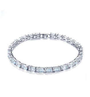 aquamarine and white zircon tennis bracelet in rhodium over sterling silver