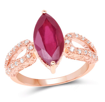 marquise ruby (ff) and white topaz ring in 14k rose gold over sterling silver