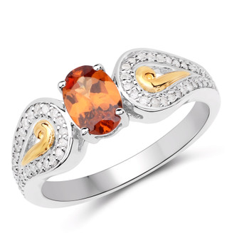 spessartine garnet white diamond two-tone 14k yellow and gold over sterling silver ring