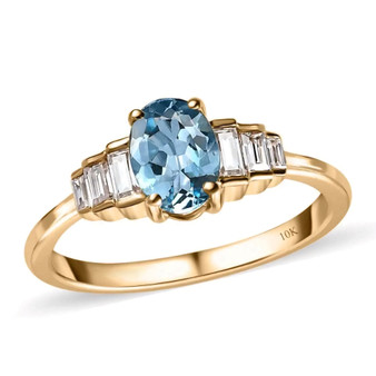 aquamarine and moissanite 10k yellow gold ring front
