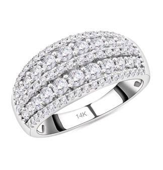 diamond cluster wide band ring in 14k white gold