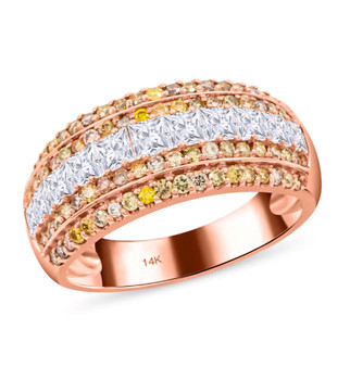multi color and white diamond cluster band ring in 14k rose gold