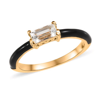 white topaz and black enamel ring in 18k yellow gold over sterling silver