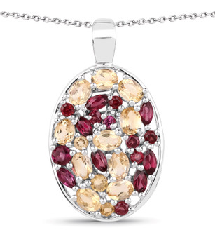 citrine and rhodolite garnet cluster pendant necklace in rhodium over sterling silver