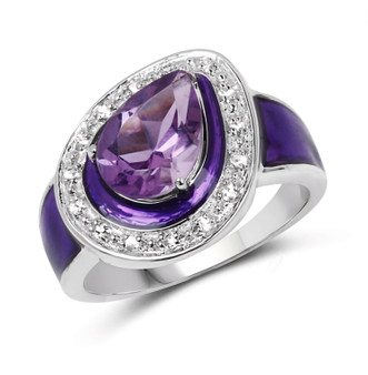 amethyst and white topaz purple enameled rhodium over sterling silver ring