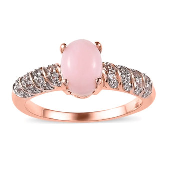 pink opal and white zircon ring in 18k rose gold over sterling silver