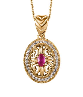 ruby and white zircon pendant necklace in 18k yellow gold over sterling silver