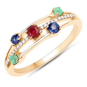 ruby and emerald sapphire and diamond band ring in solid 18k yellow gold