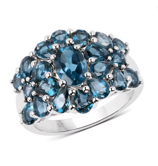 london blue topaz cluster ring in rhodium over sterling silver