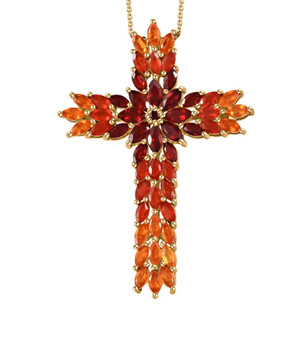 colors of fire opal cross pendant necklace in 18k yellow gold over sterling silver
