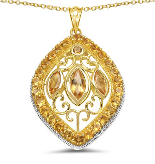 citrine scroll pendant necklace in 14k yellow gold over sterling silver