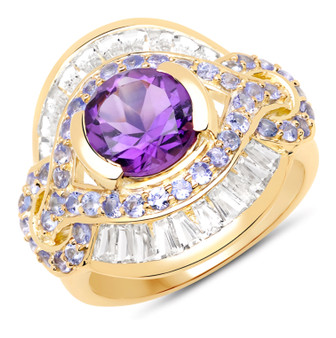 amethyst tanzanite and white topaz ring in 14k yellow gold over sterling silver
