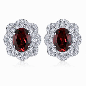 rhodolite garnet and white zircon double halo stud earrings in rhodium over sterling silver