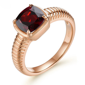 garnet 8mm square cushion solitaire ring in 18k rose gold over sterling silver