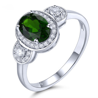 chrome diopside and white zircon halo ring in rhodium over sterling silver