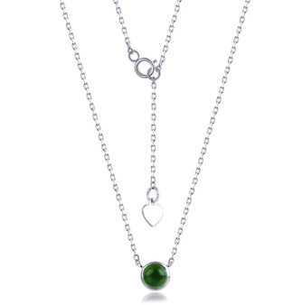 5mm round chrome diopside cabochon necklace in rhodium over sterling silver