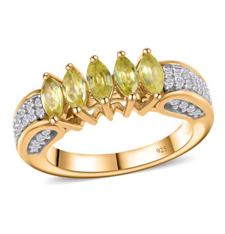 sphene marquise five stone ring with white zircon in 18k yellow gold over sterling silver