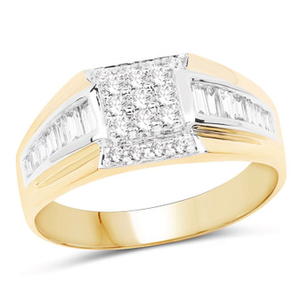 mens white diamond cluster band ring in solid 14k two-tone yellow and white gold