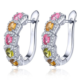 tourmaline and white zircon hoop earrings in rhodium over sterling silver