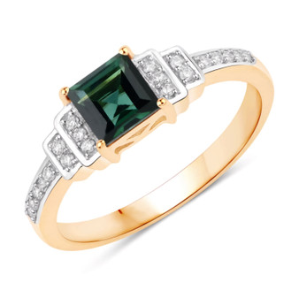 green tourmaline and white diamond ring in solid 14k yellow gold